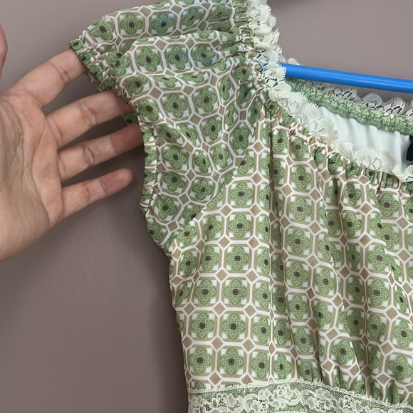 Y2K Baby Doll Feminine Fairycore Lace Trims Mini Dress Lined Tie Front Size L - Picture 7 of 12